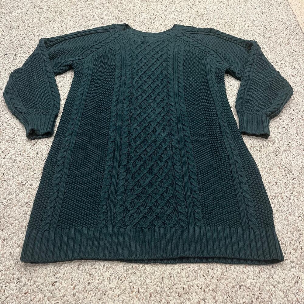Lands End Cable Crewneck Sweater Dress M Cotton Blend Holiday Preppy Classic